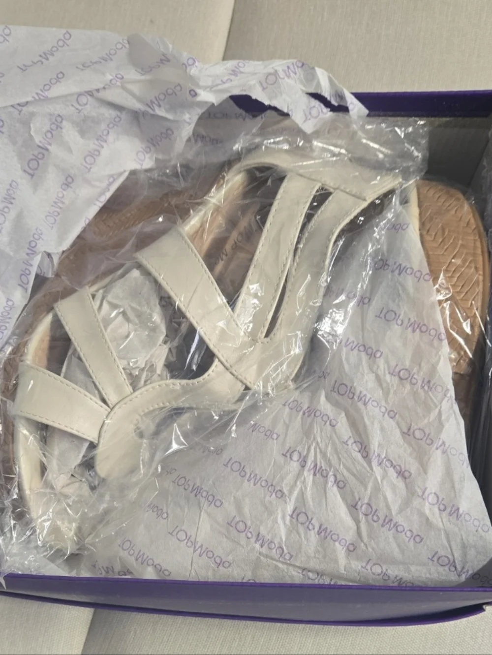 TOP Moda Cream Strappy Wedge Sandals with Tan Wedge
